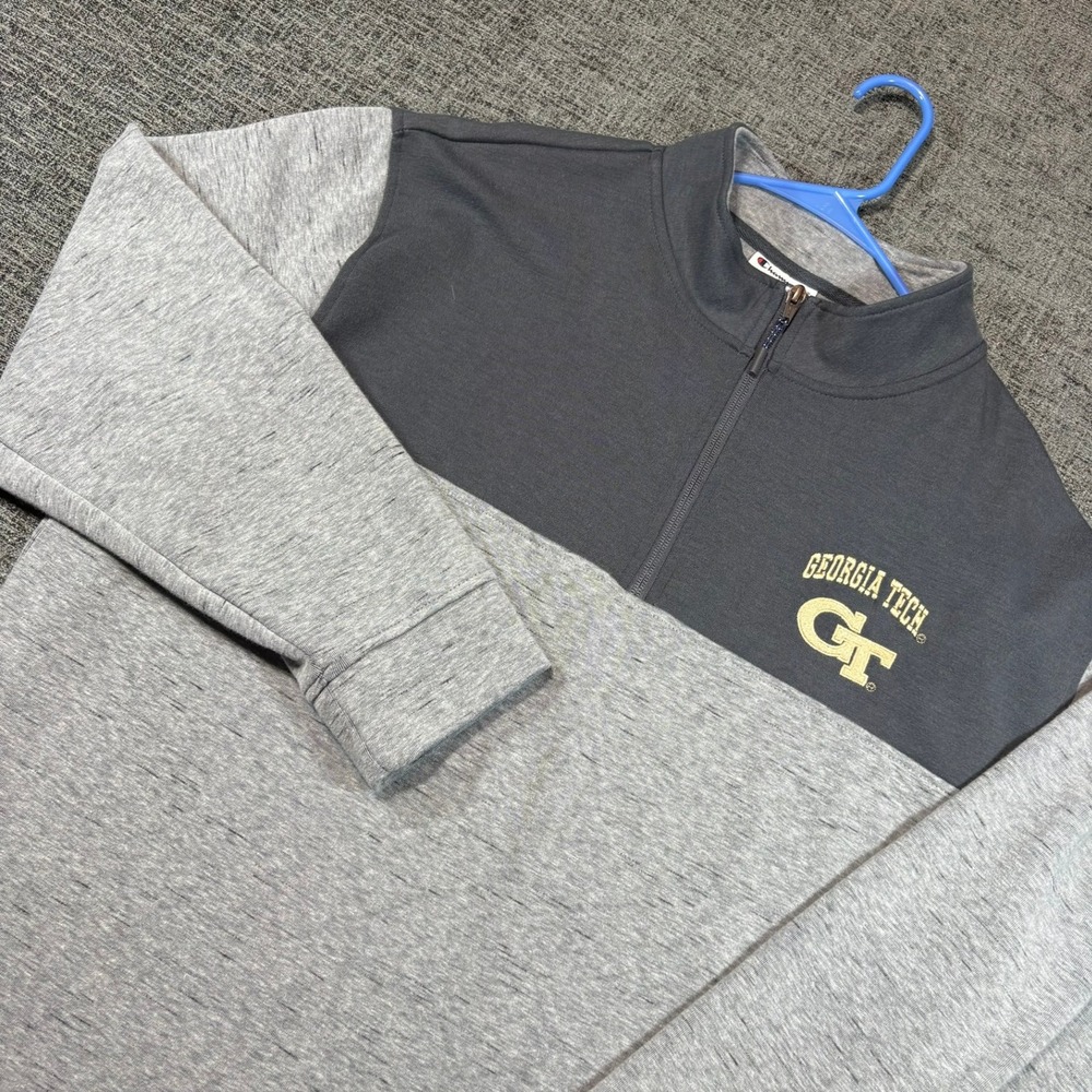 Champion Quarter-Zip Pullover Mens XL Grey Georgia Tech GT Embroidered Logo